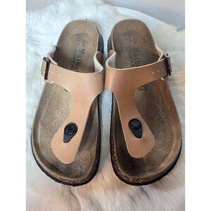 Maibulun Camel Vegan Leather T-Strap Sandals Size 38 Fits 7-7.5